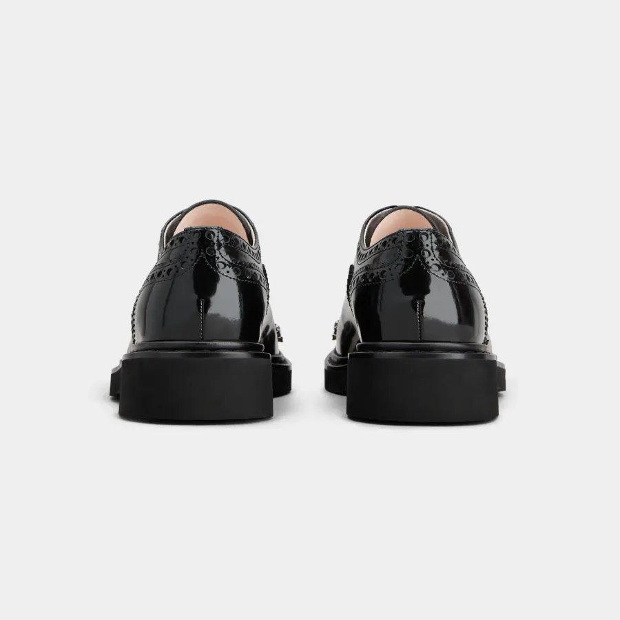 Roger Vivier Viv' Rangers Lace-Ups Loafers In Black Leather With Crystal Flowers