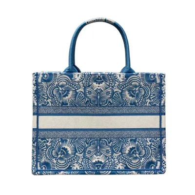 Dior Medium Dior Book Tote In Celestial Blue and White D-Butterfly Paisley Embroidery