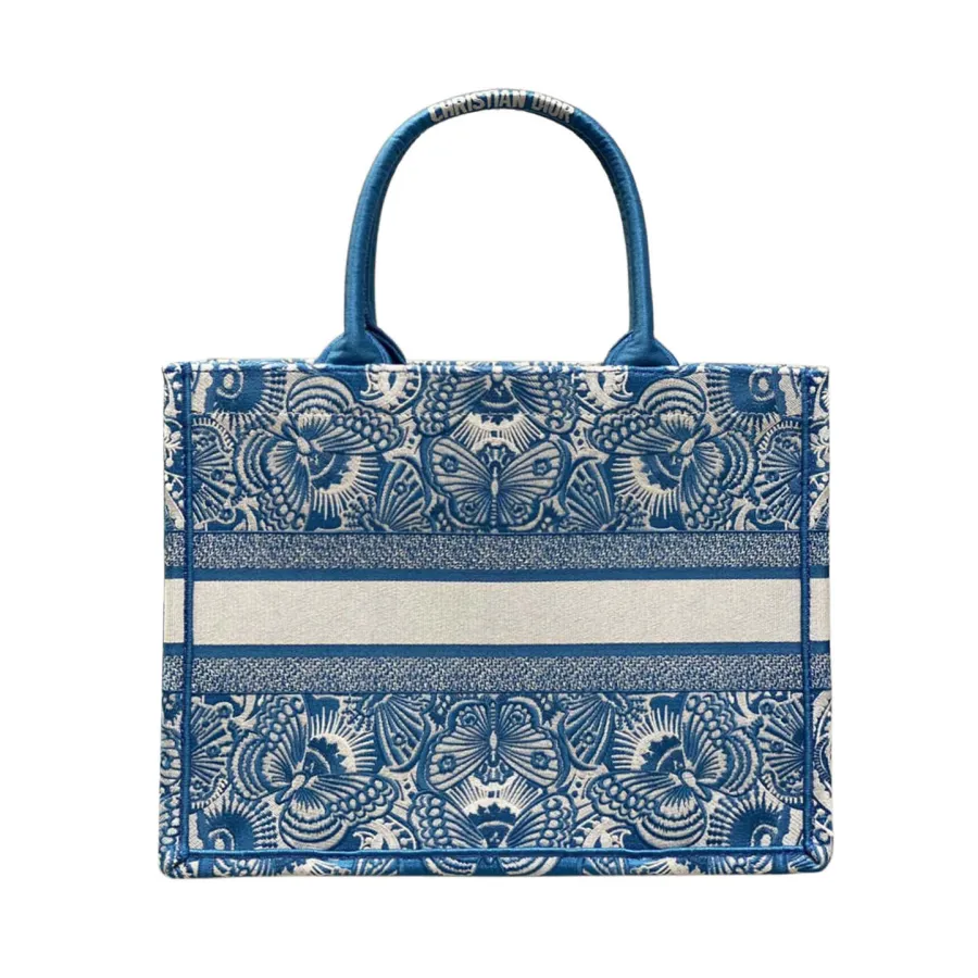 Dior Medium Dior Book Tote In Celestial Blue and White D-Butterfly Paisley Embroidery