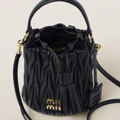 Miu Miu Matelassé Quilted Lambskin Leather Black Bucket Bags