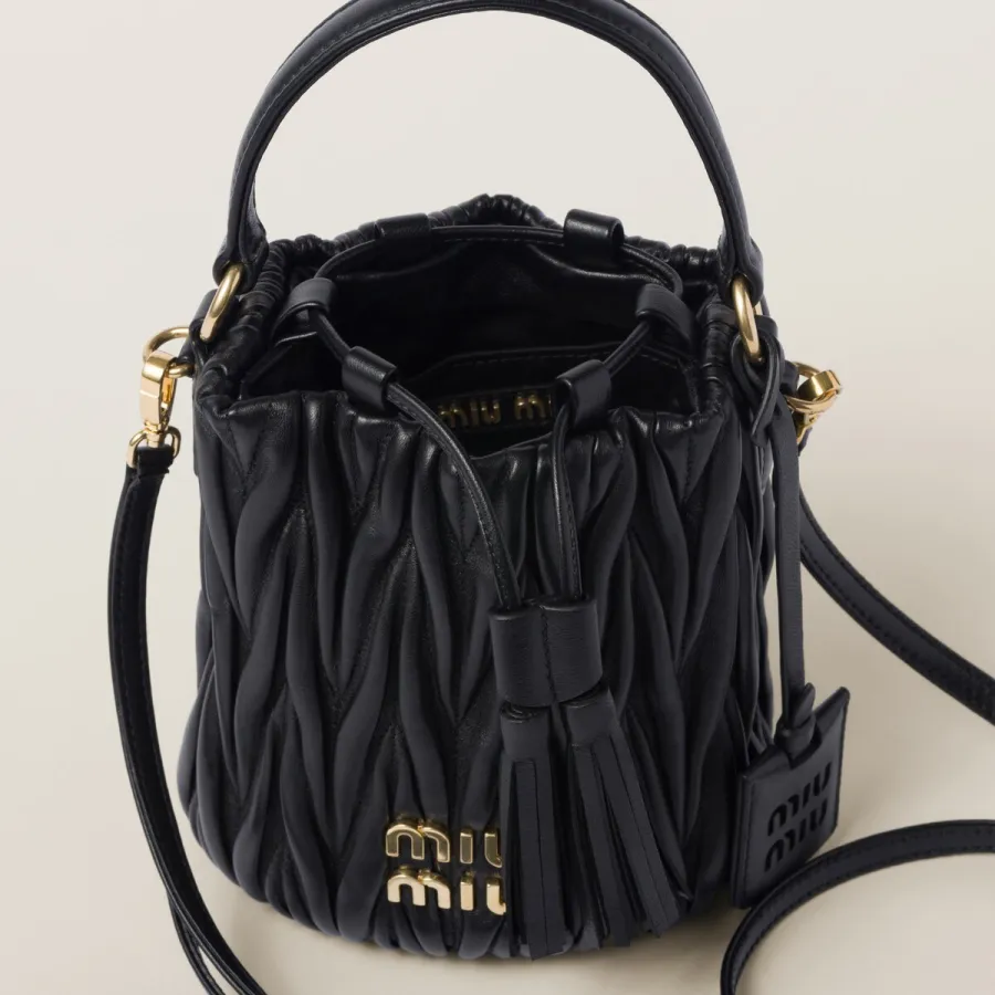 Miu Miu Matelassé Quilted Lambskin Leather Black Bucket Bags