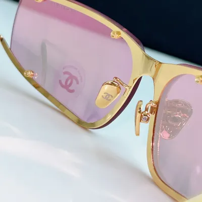CHANEL square frame glasses pink gold color size 64-11-120
