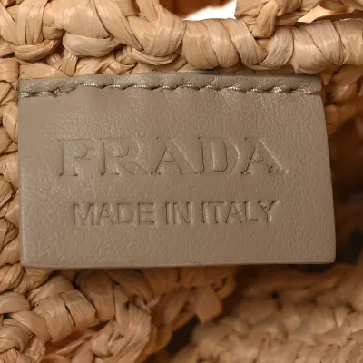 Prada Medium Effect Crochet Logo Embroidered Tote Naturale Yarn Raffia