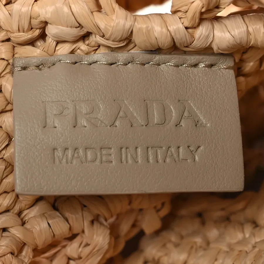 Prada Medium Effect Crochet Logo Embroidered Tote Naturale Yarn Raffia