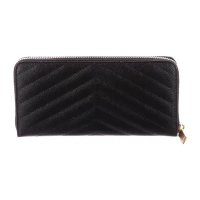 Saint Laurent Large Continental Wallet Black Saffiano Printed Leather Gold Hardware