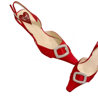 Roger Vivier Viv'Canard Pumps High Heels In Red/Black/Blue/Purple Satin With Crystal Buckle (Heel Height 5.5cm)