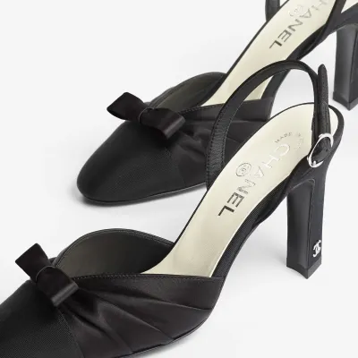 Chanel, Silk satin and grosgrain black Rear lace up high heels High Heels Sandal