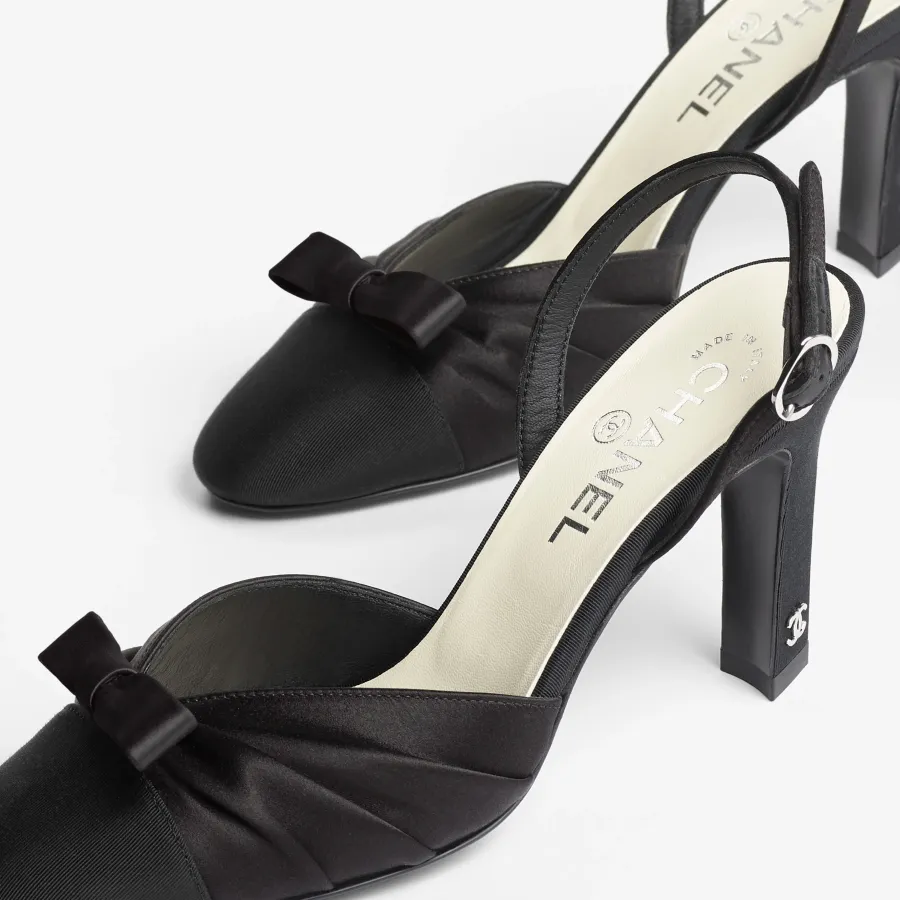Chanel, Silk satin and grosgrain black Rear lace up high heels High Heels Sandal