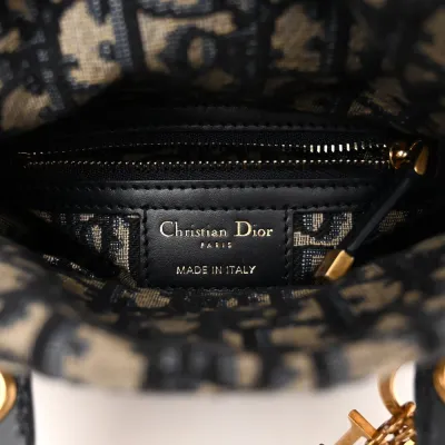 Dior Mini Lady Dior Wicker & Blue Oblique Canvas Gold Hardware