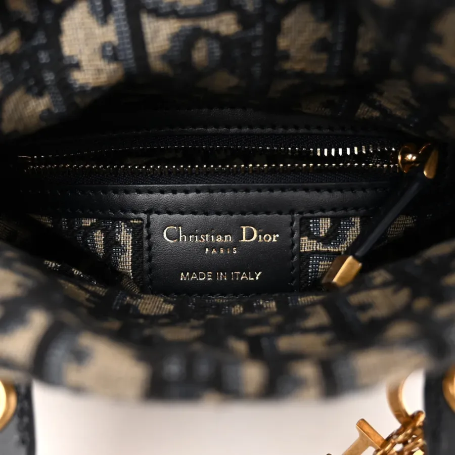 Dior Mini Lady Dior Wicker & Blue Oblique Canvas Gold Hardware