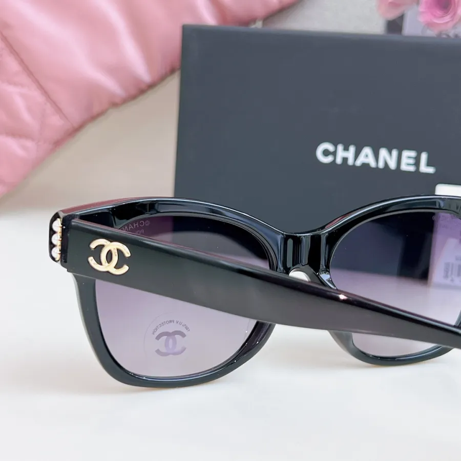 CHANEL square frame pearl glasses black purple color SIZE 54-17-140