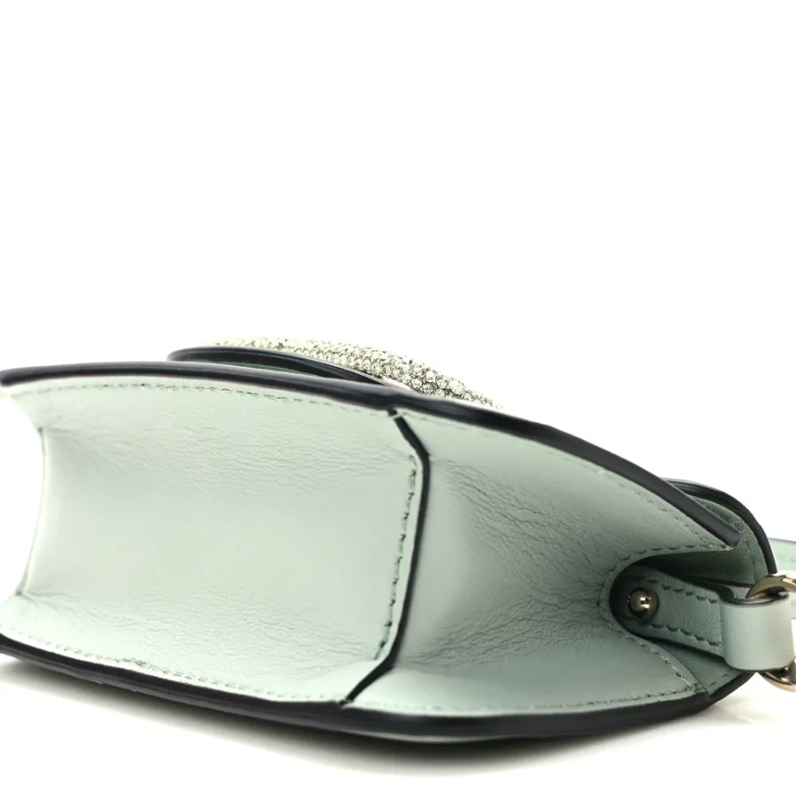 Valentino Garavani Crystal VLogo Micro Locò Shoulder Bag Morning Dew Calfskin Leather Incognito Hardware