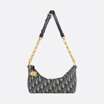 Dior Diorstar Hobo With Chain Blue Oblique Canvas Gold Hardware