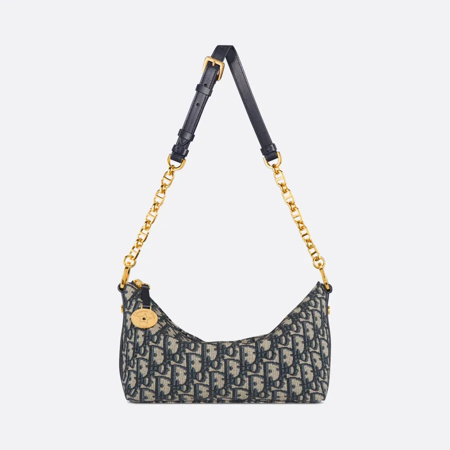 Dior Diorstar Hobo With Chain Blue Oblique Canvas Gold Hardware