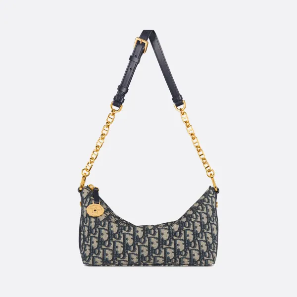 Dior Diorstar Hobo With Chain Blue Oblique Canvas Gold Hardware - Image 5