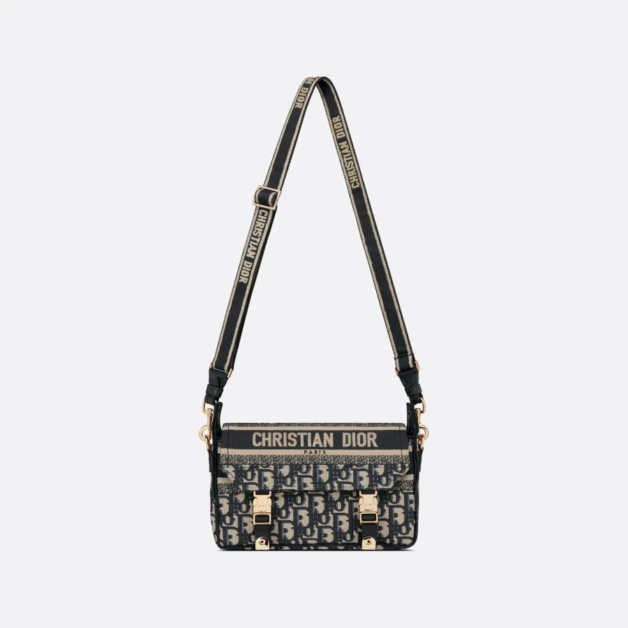 Dior Small Diorcamp Bag In Blue Dior Oblique Embroidery/Blue Dior Oblique Chambray-Effect Embroidery