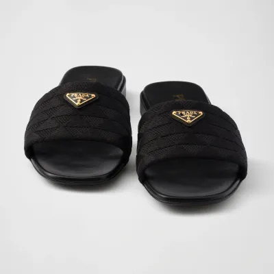 PRADA Black embroidered fabric slippers