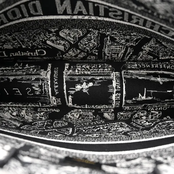 Dior Medium Plan De Paris Book Tote Black/White Embroidered Canvas - Image 7