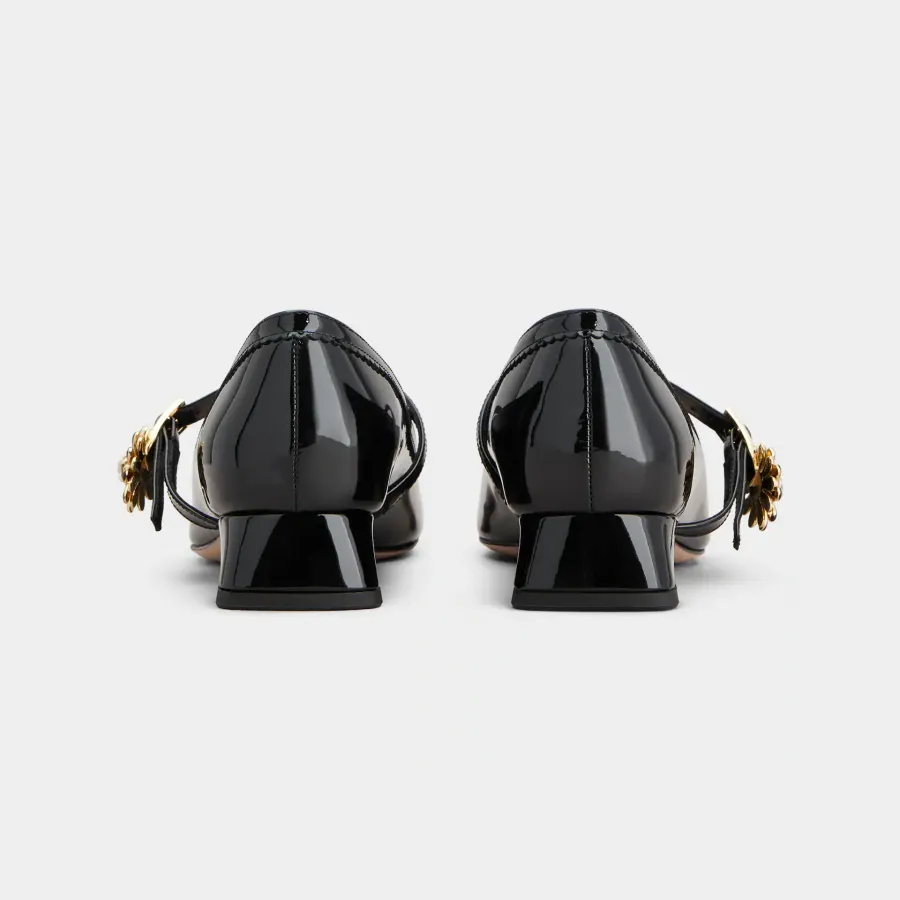 Roger Vivier Très Vivier Dasiy Mary Janes In Black Patent Leather With Flower Metal Buckle (Heel Height 2.5cm)