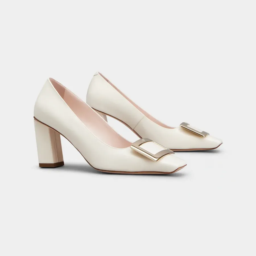 Roger Vivier Belle Vivier Pumps High Heels In White Leather With Metal Buckle (Heel Height 7cm)