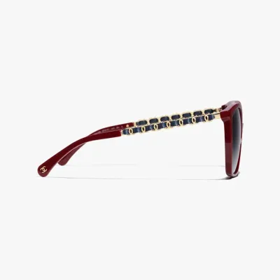 CHANEL square frame glasses red color size 57-17-140