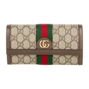Gucci Medium Ophidia Continental Wallet Brown GG Leather Gold Hardware