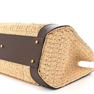 Valentino Garavani Medium VLogo Tote Naturale/Fondant Raffia & Calfskin Leather Gold Hardware