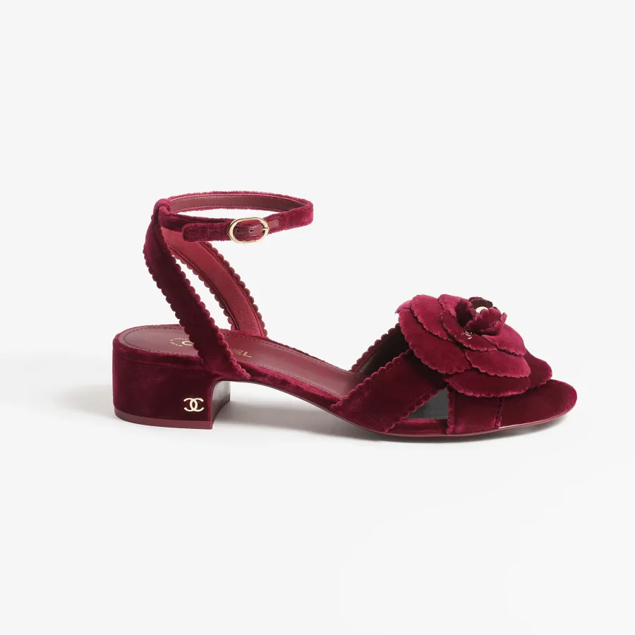 Chanel Wine red velvet sandals