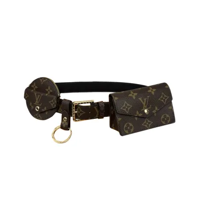 Louis Vuitton Women's Daily Mult Pocket Belt In Black Calfskin And Monogram Canvas With Gold Hardware 30mm