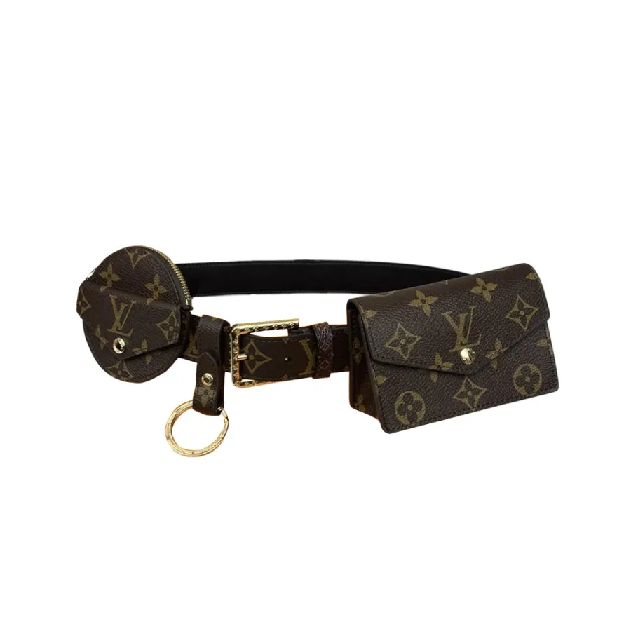Louis Vuitton Women's Daily Mult Pocket Belt In Black Calfskin And Monogram Canvas With Gold Hardware 30mm