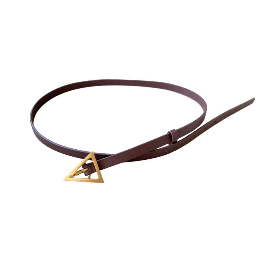 Bottega Veneta Women's Triangle Buckle Belt In Black/Green/Coffee Calfskin With Gold/Silver Hardware 13mm