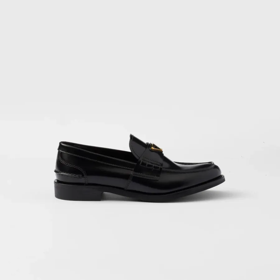 PRADA Black shiny leather loafers
