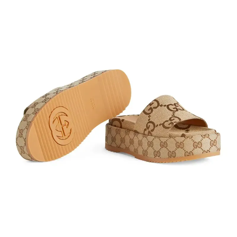 Gucci Wooden color Round Head Platform Slippers