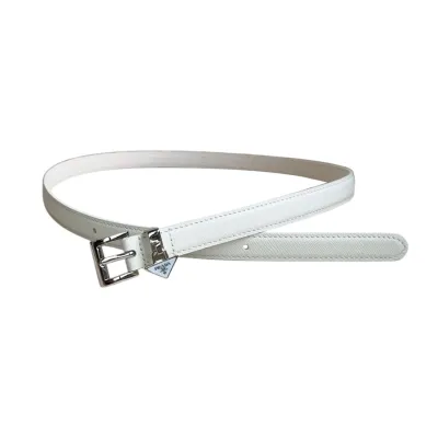 Prada Women' s Square Buckle Thin Belt In Black/Brown/White Calfskin With Gold/Silver Hardware 15mm