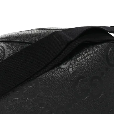 Gucci Medium Jumbo GG Messenger Bag Black Embossed Piuma Calfskin Leather Silver Hardware