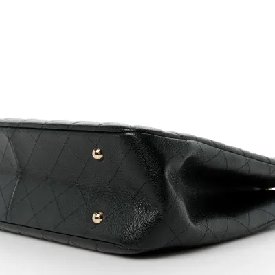 Chanel Shopping Tote Large Black Quilted Caviar Leather Light Gold Hardware