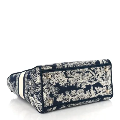 Dior Medium Toile De Jouy Lady D-Lite Blue Embroidered Canvas Gold Hardware