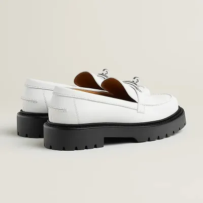 HERMES Icone White Loafers