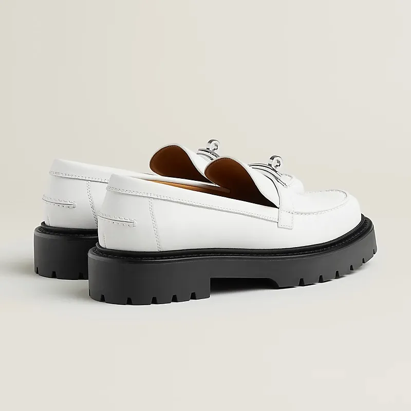 HERMES Icone White Loafers