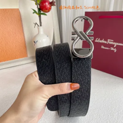 Ferragamo Men's Double Buckle Reversible Belt In Black/Coffee Gancini Monogram Calfskin With Gold/Silver/Gun Black Hardware 35mm