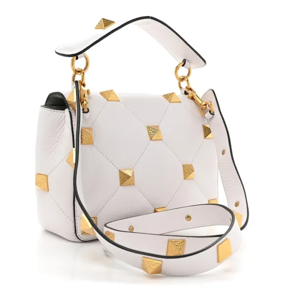 Valentino Garavani Medium Roman Stud Shoulder Bag Ivory Grained Calfskin Leather Light Gold Hardware - Image 3