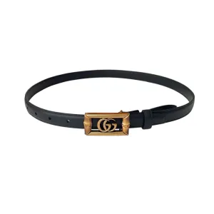 Gucci Women's Square GG Buckle Belt In Black/Khaki/White Smooth Calfskin With Gold Hardware 20mm
