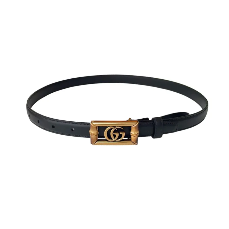 Gucci Women's Square GG Buckle Belt In Black/Khaki/White Smooth Calfskin With Gold Hardware 20mm