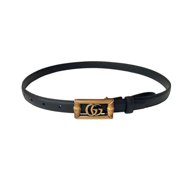 Gucci Women's Square GG Buckle Belt In Black/Khaki/White Smooth Calfskin With Gold Hardware 20mm