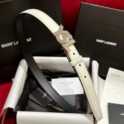 Saint Laurent YSL Buckle Belt In Black/White Calfskin With Gold/Silver Hardware 25mm