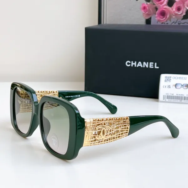 CHANEL square frame glasses green gold color size 54-20-140 - Image 5