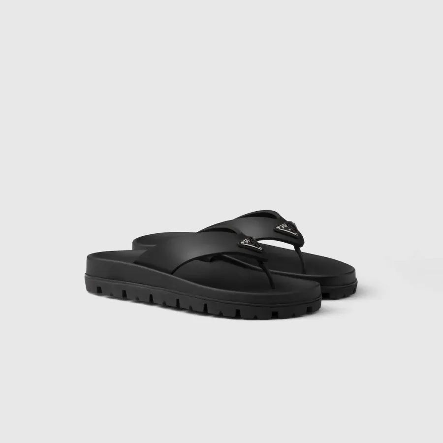 PRADA Black rubber clip-toe sandals Slippers