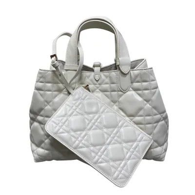 Dior Medium Dior Toujours Bag In White/Tan/Blue/Pale Pink/Burgundy/Cloudy Grey/Stone Grey Macrocannage Calfskin With Gold/Silver Hardware