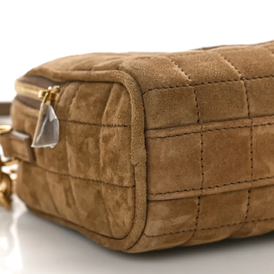 Saint Laurent Mini Camera Bag Golden Leaf Quilted Monogram Suede & Calfskin Leather Gold Hardware