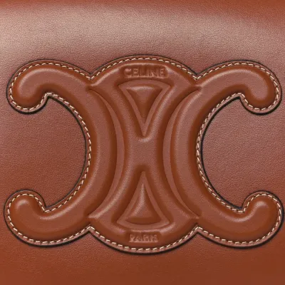 Celine Small Cuir Triomphe Folco Crossbody Bag Tan Smooth Calfskin Leather Gold Hardware